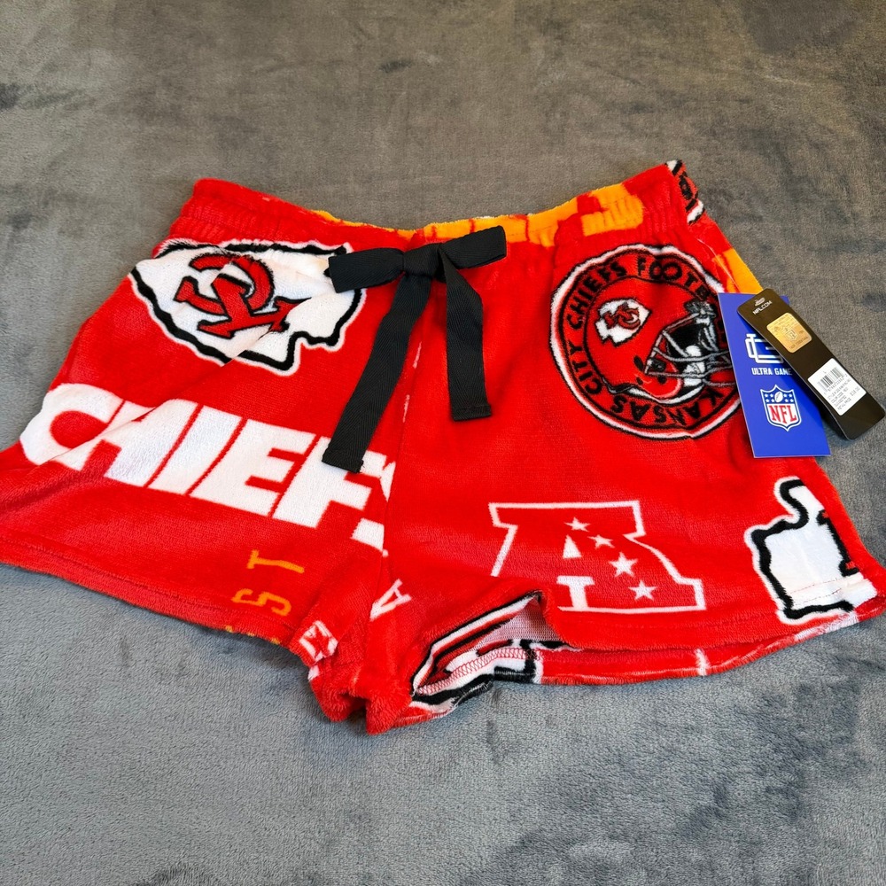 Ultra Game Kansas City Chiefs Womens Large‎ Red Fleece Pajama Sleep Shorts NWT